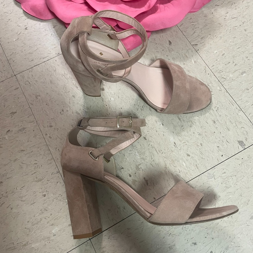 KATE SPADE NEW YORK Women's Sz 8.5M Isolde Suede Ankle Strap Sandals Blush‎ Fawn